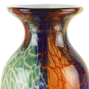 HomeRoots 11" Murano Glass Urn Vase in Vibrant Blue, Green & Orange – Handcrafted Decorative Accent Piece 375779