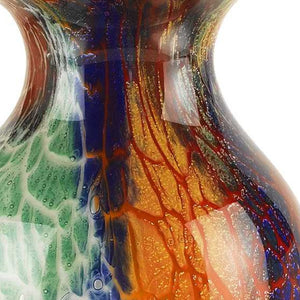 HomeRoots 11" Murano Glass Urn Vase in Vibrant Blue, Green & Orange – Handcrafted Decorative Accent Piece 375779