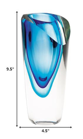 Homeroots 9 Blue Art Glass Vase  Crystal Glass 375781