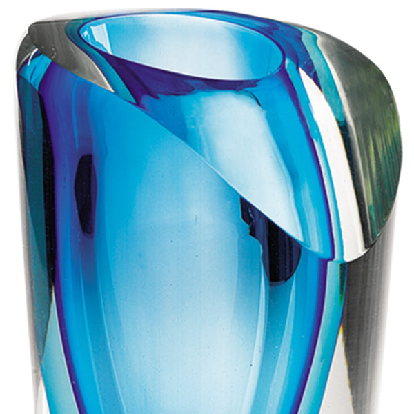 Homeroots 9 Blue Art Glass Vase  Crystal Glass 375781