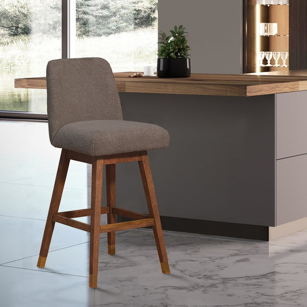 English Elm Amelia Boucle Upholstered Swivel Counterstool with Rubberwood Base for Kitchen Islands B2736P464895