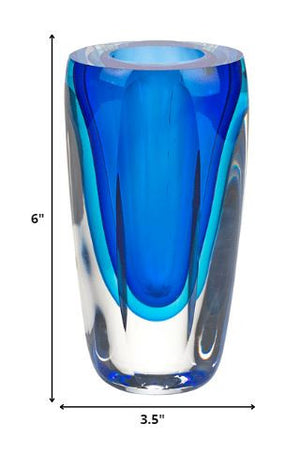 Homeroots 6 Mouth Blown Blue Art Glass Vase  Crystal Glass 375783