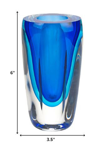 Homeroots 6 Mouth Blown Blue Art Glass Vase  Crystal Glass 375783
