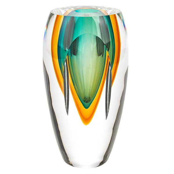 Homeroots 6" Clear Amber And Green Abstract Murano Glass Table Vase  Murano Glass 375784