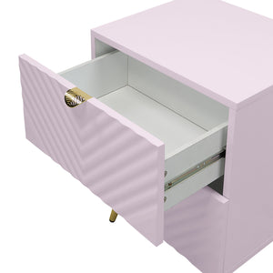 English Elm Pink High Gloss Wave 2-Drawer Nightstand with Reflective Finish, Metal Legs, Modern Luxe Accent Piece B062P209010
