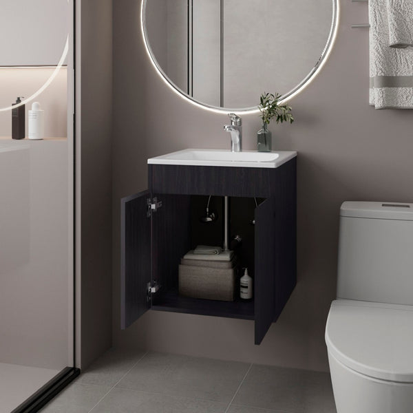 English Elm Dublin Floating Bathroom Vanity with Vessel Sink Matte Black Wall Mounted Modern B092P439914