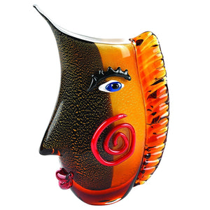 HomeRoots 9" Black and Orange Murano Glass Table Vase - Artistic Asymmetrical Design for Modern Home Décor 375790