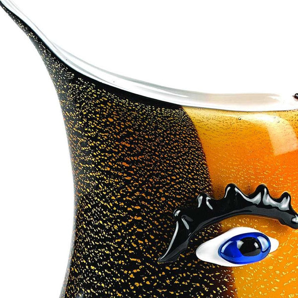 HomeRoots 9" Black and Orange Murano Glass Table Vase - Artistic Asymmetrical Design for Modern Home Décor 375790