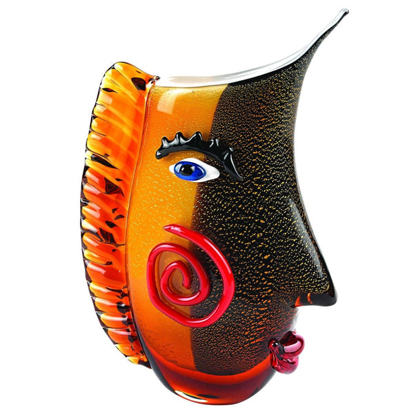 HomeRoots 9" Black and Orange Murano Glass Table Vase - Artistic Asymmetrical Design for Modern Home Décor 375790