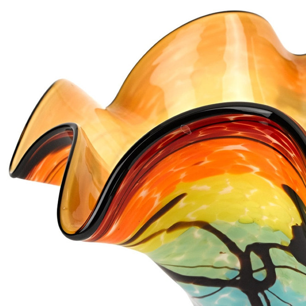 HomeRoots 17" Handcrafted Wavy Glass Centerpiece Bowl in Vibrant Colors - Perfect for Home Decor & Gifts! 375791