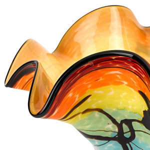 Homeroots 17" Red Yellow And Green Wavy Glass Centerpiece Bowl   375791