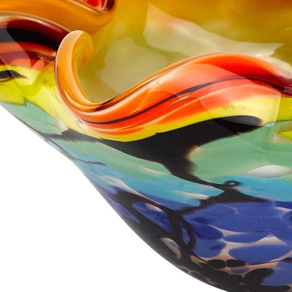 HomeRoots 9" Rainbow Art Glass Centerpiece Bowl - Hand-Blown Murano Style with Wavy Rim & Vibrant Colors 375793
