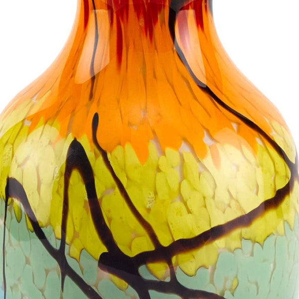 HomeRoots 11" Handblown Glass Urn Vase in Bold Black, Blue, Red & Yellow - Modern Abstract Decor Piece 375794