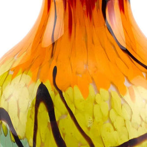 HomeRoots 11" Handblown Glass Urn Vase in Bold Black, Blue, Red & Yellow - Modern Abstract Decor Piece 375794