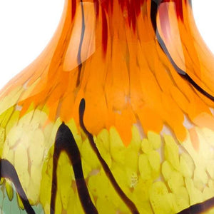HomeRoots 11" Handblown Glass Urn Vase in Bold Black, Blue, Red & Yellow - Modern Abstract Decor Piece 375794