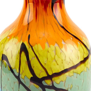 HomeRoots 11" Handblown Glass Urn Vase in Bold Black, Blue, Red & Yellow - Modern Abstract Decor Piece 375794