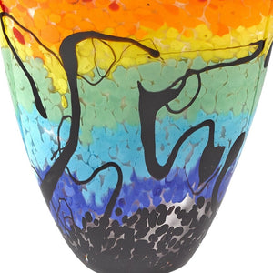 HomeRoots 8" Vibrant Murano Glass Table Vase - Oval Art Piece in Bold Red, Blue, Orange & Black Hues 375796