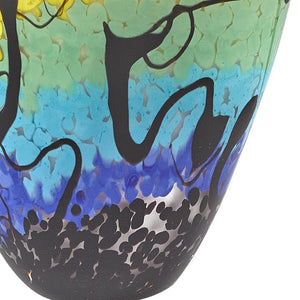 HomeRoots 8" Vibrant Murano Glass Table Vase - Oval Art Piece in Bold Red, Blue, Orange & Black Hues 375796