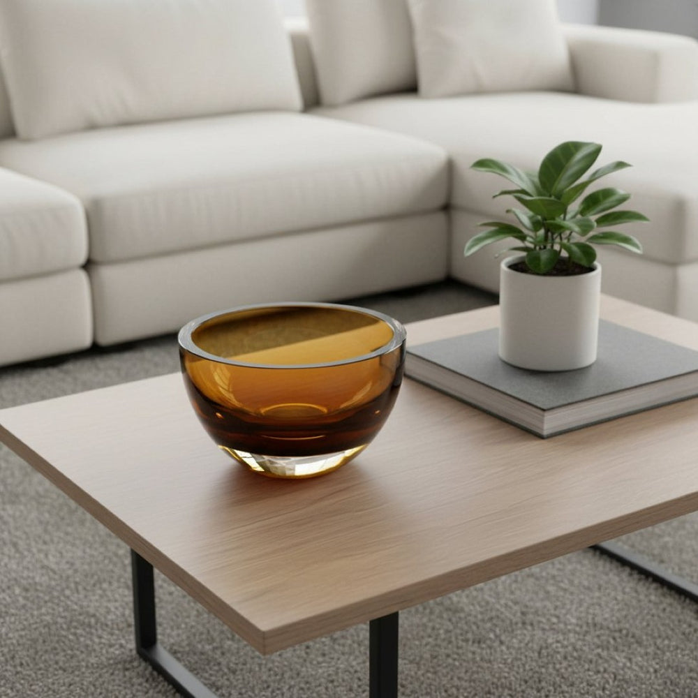 HomeRoots 6" Amber Mouth Blown Crystal Bowl - Elegant Thick-Walled Artistry for Serving & Home Décor Accents 375799