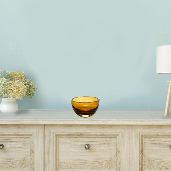 Homeroots 6" Amber Mouth Blown Crystal Thick Walled Bowl   375799