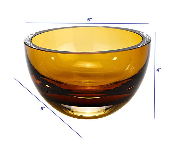 Homeroots 6" Amber Mouth Blown Crystal Thick Walled Bowl   375799