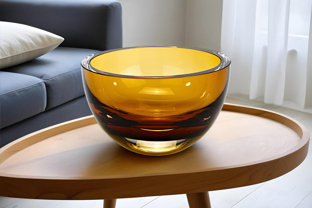 Homeroots 6" Amber Mouth Blown Crystal Thick Walled Bowl   375799