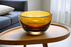 Homeroots 6" Amber Mouth Blown Crystal Thick Walled Bowl   375799