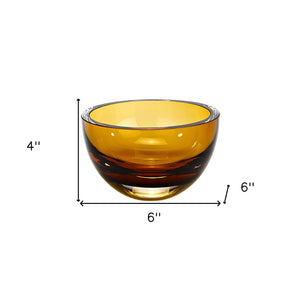 Homeroots 6" Amber Mouth Blown Crystal Thick Walled Bowl   375799