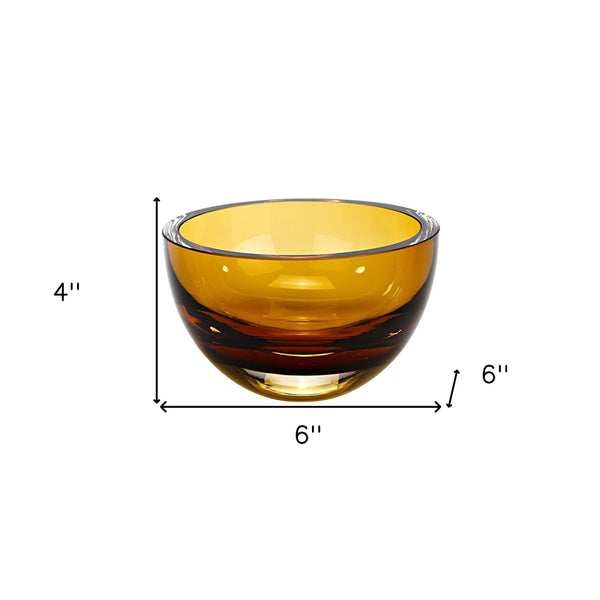 Homeroots 6" Amber Mouth Blown Crystal Thick Walled Bowl   375799