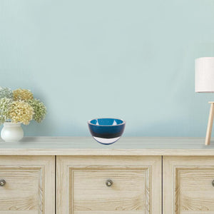 Homeroots 6 Mouth Blown European Made Lead Free Peacock Blue Crystal Bowl   375800