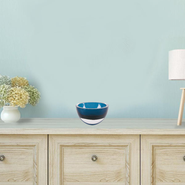 Homeroots 6 Mouth Blown European Made Lead Free Peacock Blue Crystal Bowl   375800