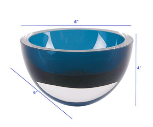 Homeroots 6 Mouth Blown European Made Lead Free Peacock Blue Crystal Bowl   375800