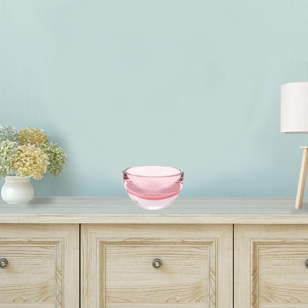 Homeroots 6" Pink Mouth Blown Crystal Thick Walled Bowl   375803