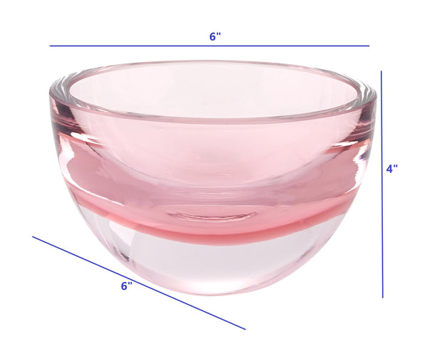 Homeroots 6" Pink Mouth Blown Crystal Thick Walled Bowl   375803