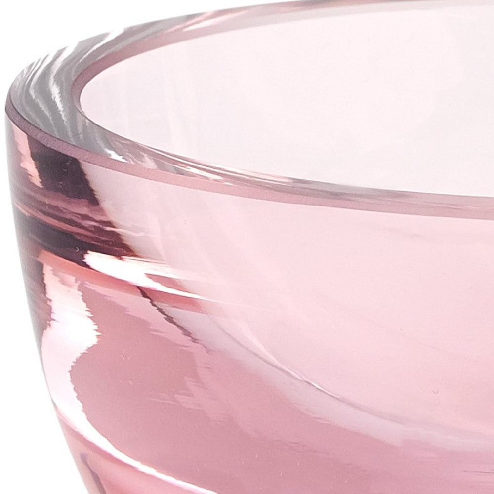 HomeRoots 6" Pink Mouth Blown Crystal Bowl – Handcrafted Decorative Accent with Elegant Modern Flair & Unique Style 375803
