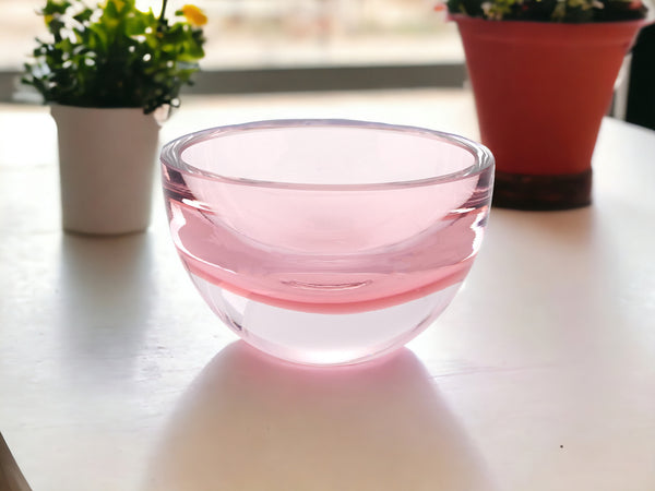 Homeroots 6" Pink Mouth Blown Crystal Thick Walled Bowl   375803