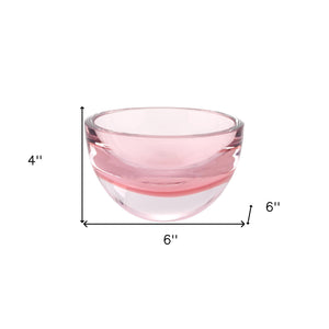 Homeroots 6" Pink Mouth Blown Crystal Thick Walled Bowl   375803