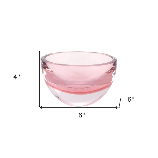Homeroots 6" Pink Mouth Blown Crystal Thick Walled Bowl   375803