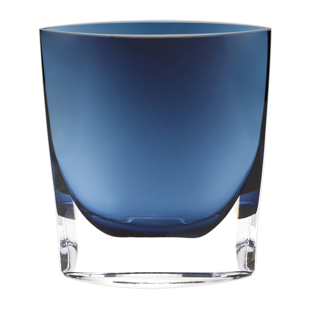 Homeroots 8 Mouth Blown Glass European Made Midnight Blue Pocket Shaped Vase  Crystal Glass 375814
