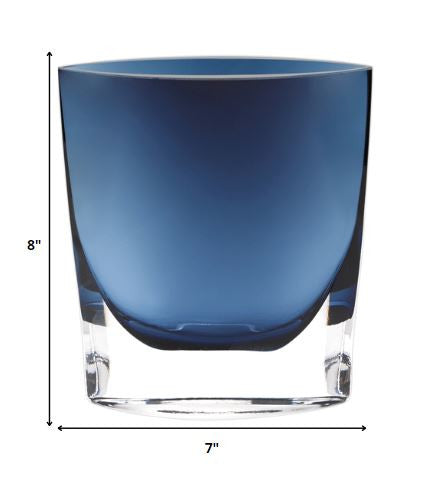Homeroots 8 Mouth Blown Glass European Made Midnight Blue Pocket Shaped Vase  Crystal Glass 375814