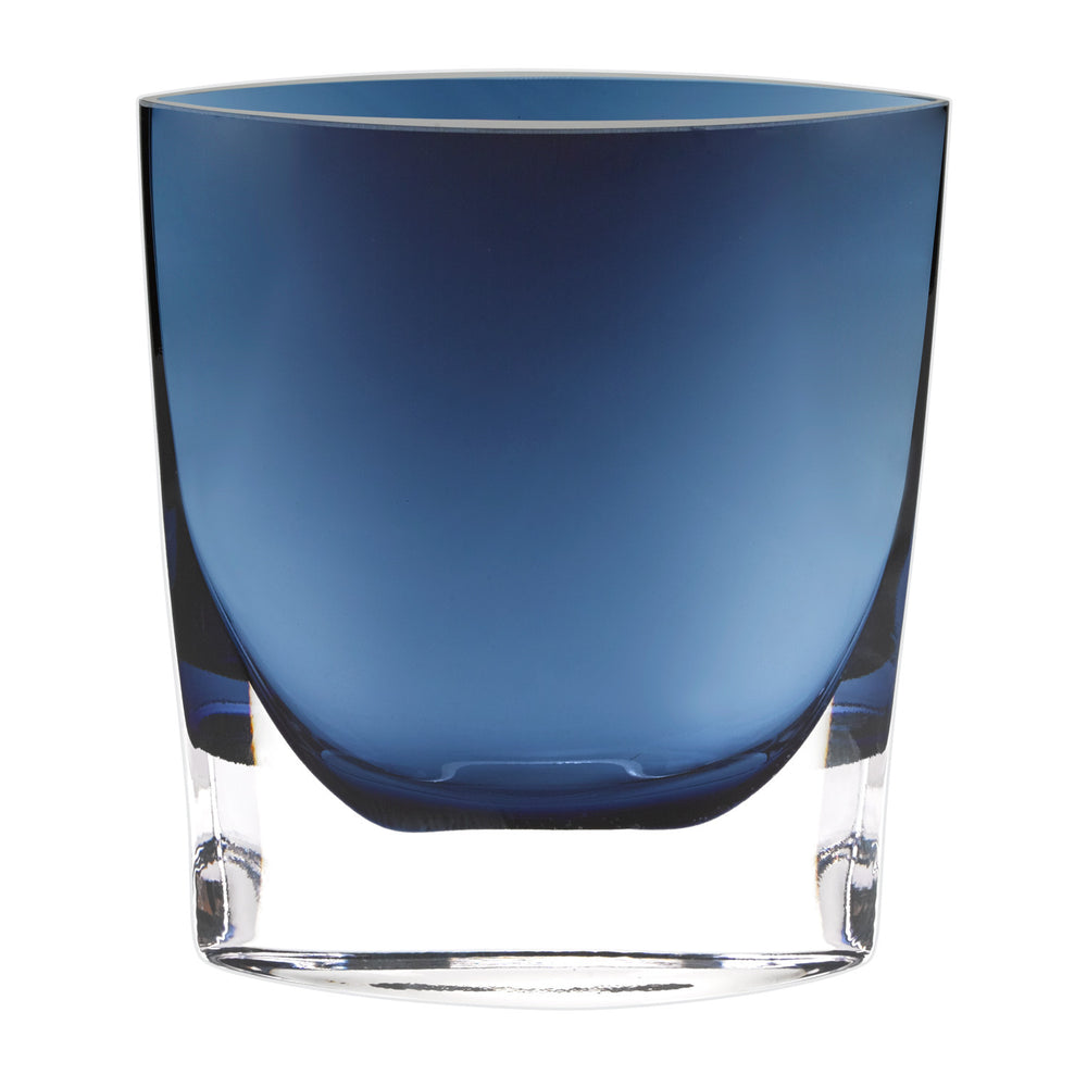 Homeroots 8 Mouth Blown Glass European Made Midnight Blue Pocket Shaped Vase  Crystal Glass 375814
