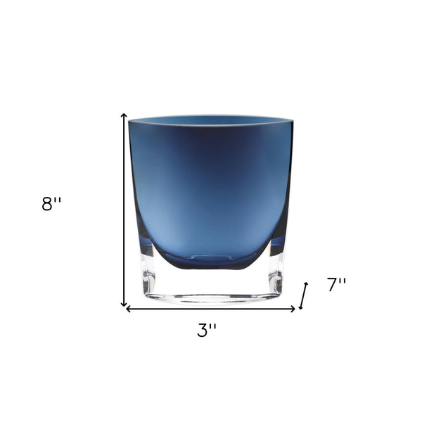 HomeRoots 8" Midnight Blue and Clear Crystal Glass Vase - Elegant Centerpiece for Home Décor and Gifts 8 inches 375814