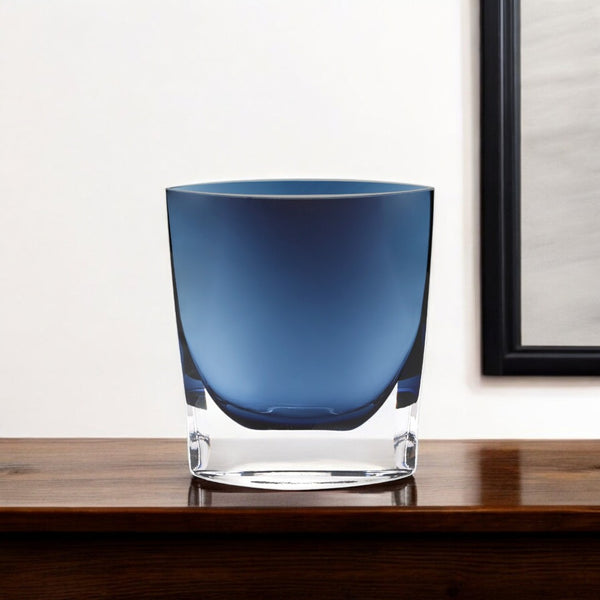 HomeRoots 8" Midnight Blue and Clear Crystal Glass Vase - Elegant Centerpiece for Home Décor and Gifts 8 inches 375814