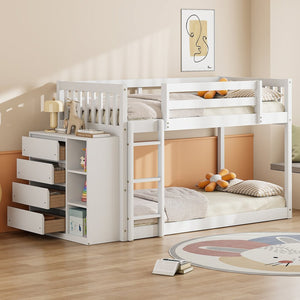 English Elm Twin Over Bunk Bed with Four Storage Drawers Open Shelving Kids Bedroom White LT000167AAK-1