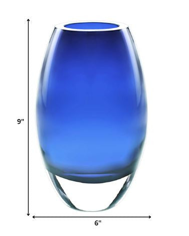 Homeroots 9 Mouth Blown Crystal European Made Midnight Blue Crystal Vase  Lead Free Crystal 375821