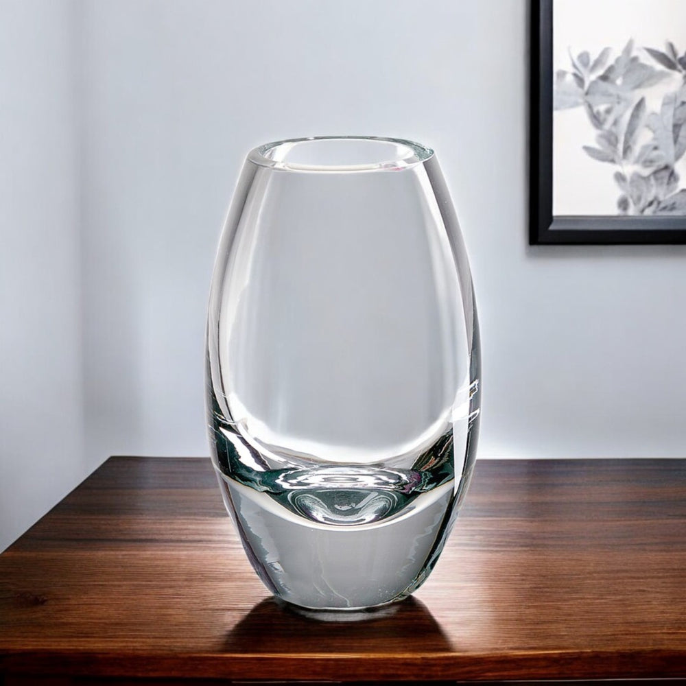 HomeRoots 9" Clear Oval Lead Free Crystal Table Vase – Handcrafted Elegance for Floral Arrangements & Gifts 375823