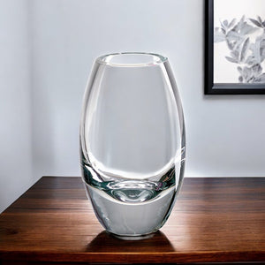 HomeRoots 9" Clear Oval Lead Free Crystal Table Vase – Handcrafted Elegance for Floral Arrangements & Gifts 375823