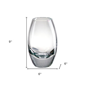 HomeRoots 9" Clear Oval Lead Free Crystal Table Vase – Handcrafted Elegance for Floral Arrangements & Gifts 375823