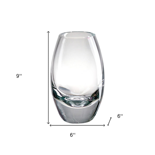 HomeRoots 9" Clear Oval Lead Free Crystal Table Vase – Handcrafted Elegance for Floral Arrangements & Gifts 375823