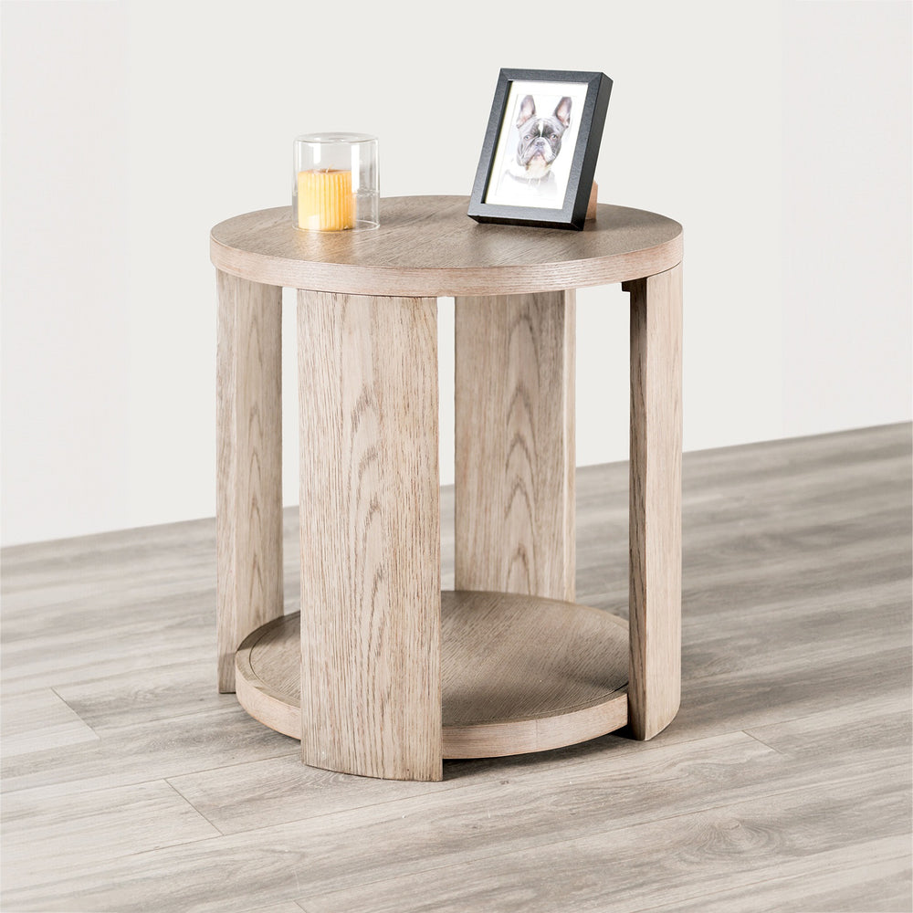 English Elm Modern Oak Finish Round End Table with Lower Shelf and Casters, 24"D x 24"H Stylish Living Room Accent B2741P378320